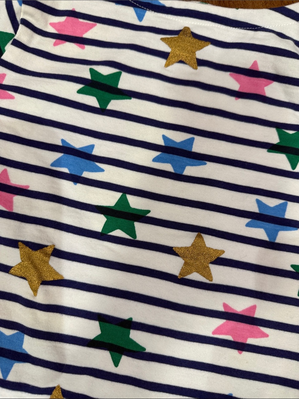 Mini Boden Navy Stripe Long-Sleeve Top with Multicolor Stars - Picture 3 of 4